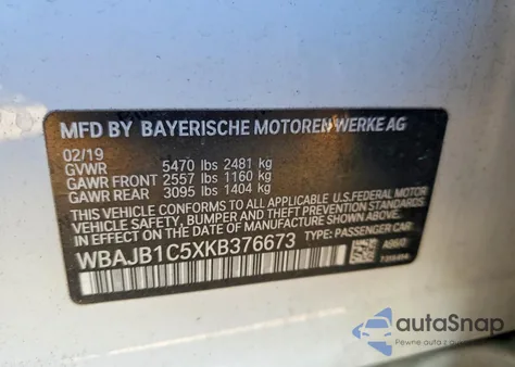 2019 BMW 530Xe z USA, uszkodzony, nr VIN WBAJB1C5XKB376673
